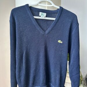 Lacoste Women's Navy V-Neck Sweater Vintage